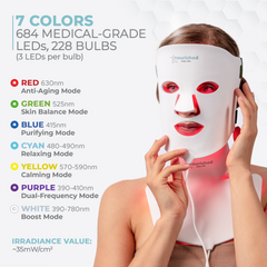 Nourished Bodynskin Set de Máscara LED Facial y de Cuello - 7 Colores, 8 Modos, 684 LEDs