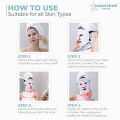 Nourished Bodynskin LED Light Therapy Face and Neck Mask Set - 7 Colors, 8 Modes, 228 LEDs