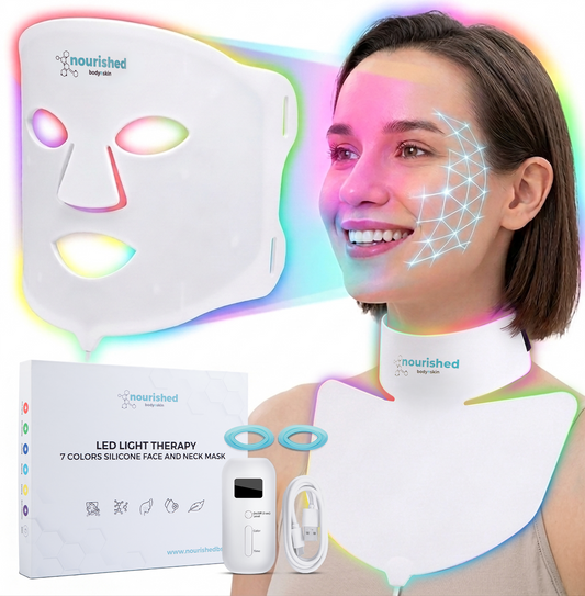 Nourished Bodynskin LED Light Therapy Face and Neck Mask Set - 7 Colors, 8 Modes, 684 LEDs