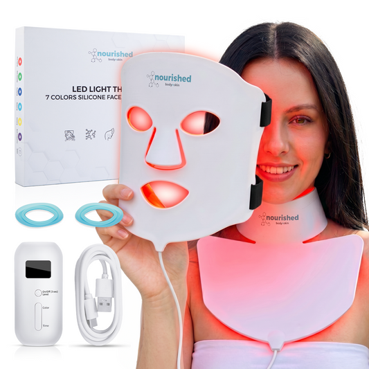 Nourished Bodynskin LED Light Therapy Face and Neck Mask Set - 7 Colors, 8 Modes, 684 LEDs